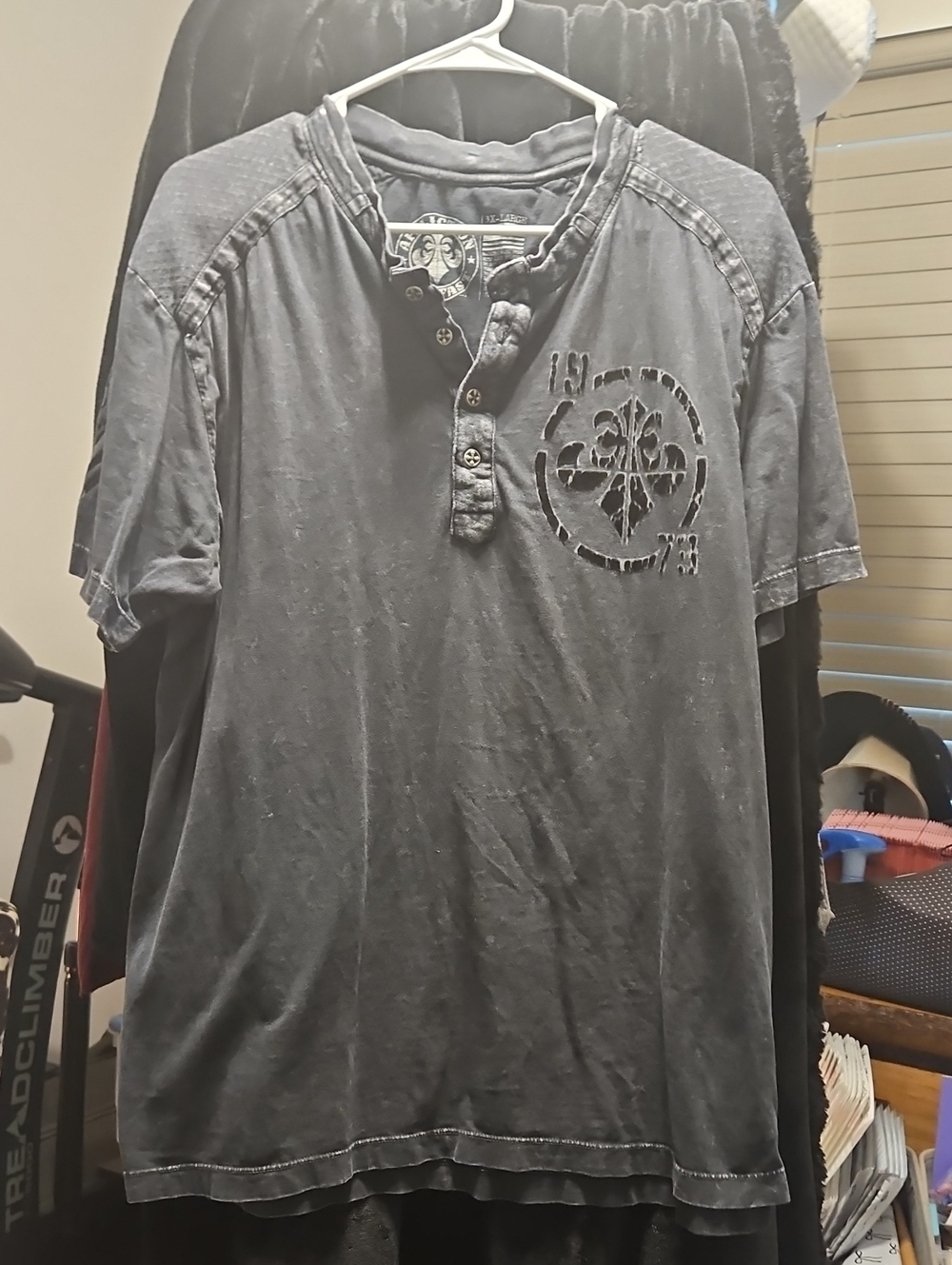 Affliction Men's Washed Charcoal Henley with Chest Graphic
